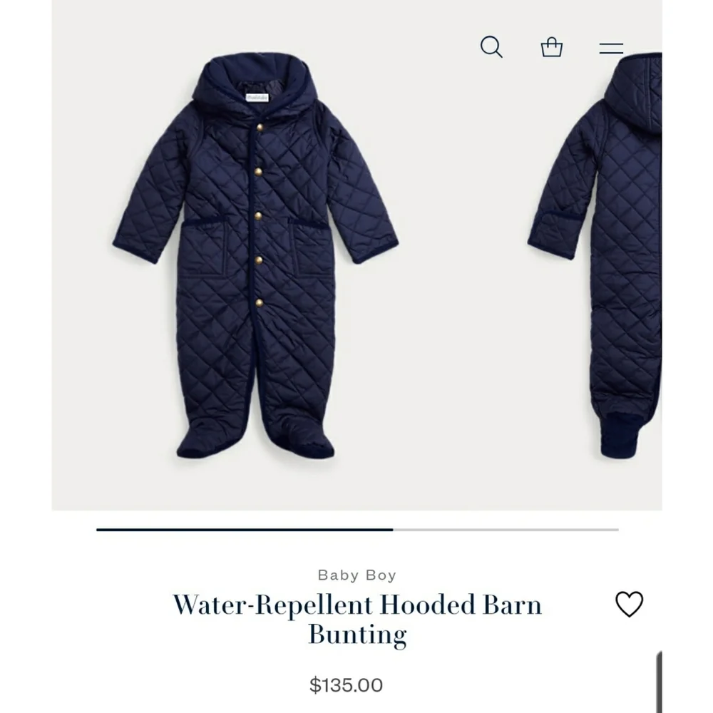 Ralph Lauren 6 Months Baby Water-Repellent Navy Quilted Hooded Barn Bunting